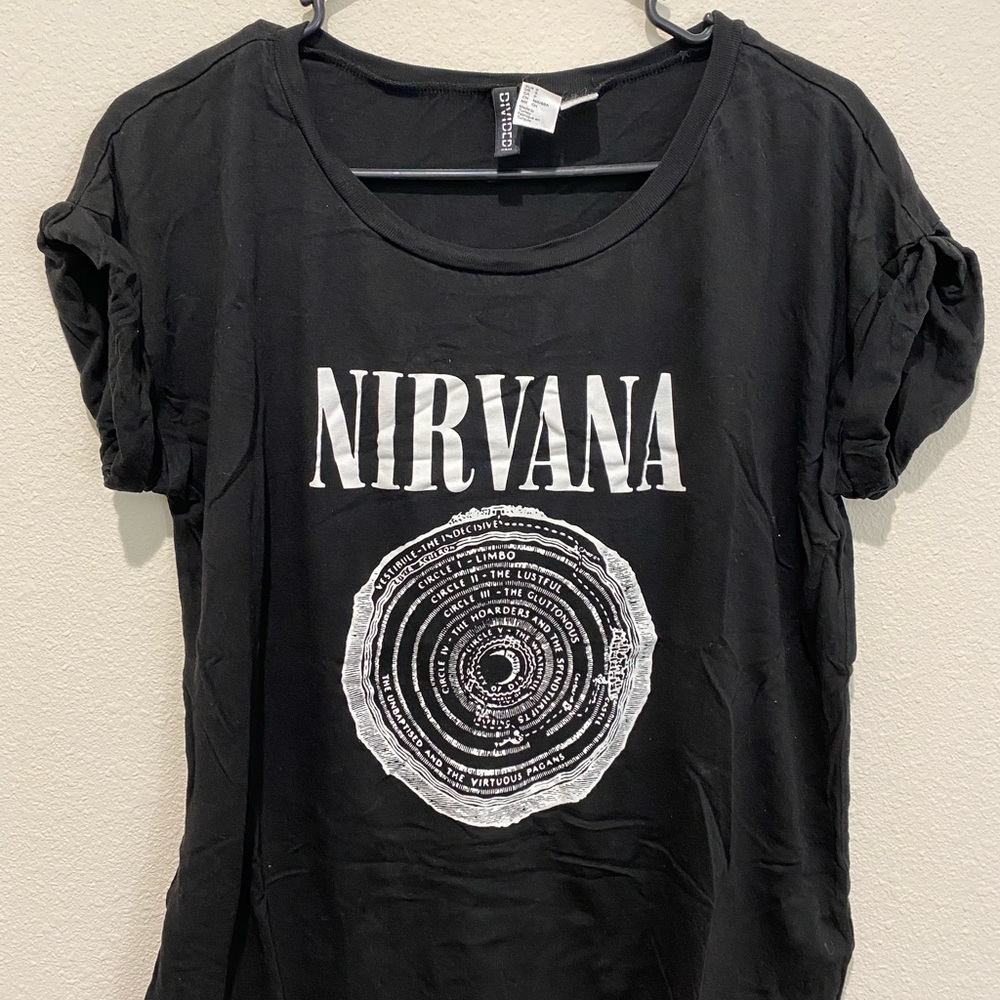 Nirvana, Black, Cuffed Sleeved Tee, Size Small